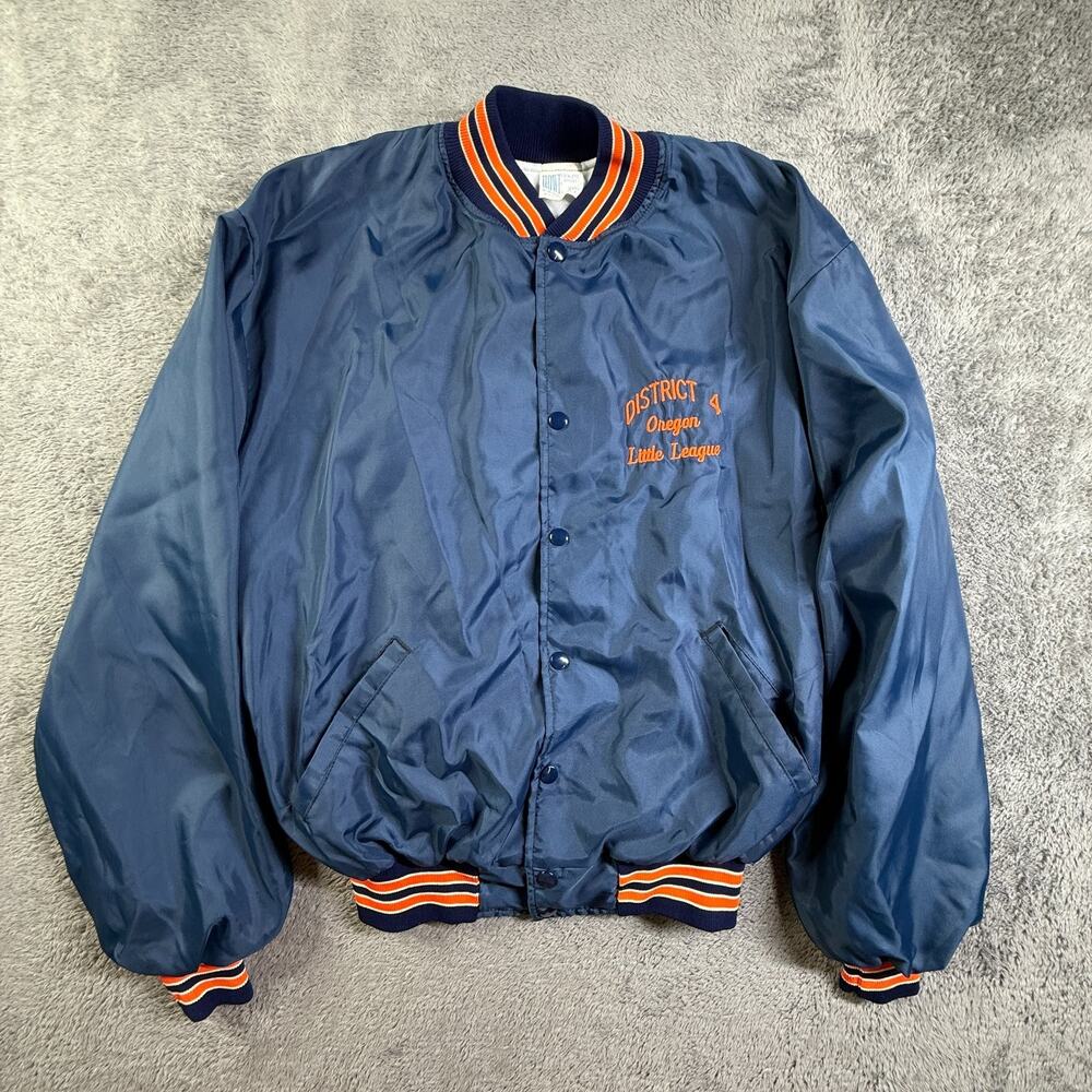 HOWE Athletic Mens XL Navy Blue Baseball Bomber Jacket Snap Front Oregon